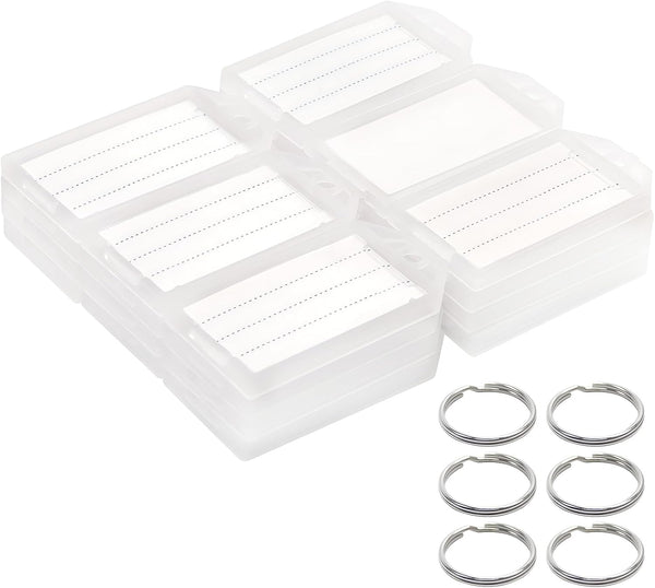 Coideal White Plastic Key Tags, 60 Pack Tough Key Chain Tag with Clear Label Window and Strong Split Ring