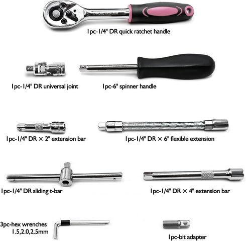 46 1/4 inch Set, Set Egofine Pieces Drive Socket Ratchet Wrench with Bit Socket Metric and Extension Bar for Auto