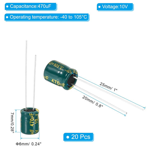 PATIKIL 10V 470uF Electrolytic Capacitors, 20Pcs 6x7mm Aluminum High Frequency Capacitors for Circuit Boards
