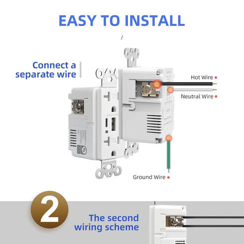 USB C Wall Outlet, 20Amp 6.0A Duplex Tamper-Resistant Receptacle with Type A & C Ports