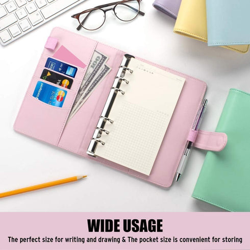 Sooez A6 PU Leather Notebook Binder - 6 Ring Planner Organizer with Magnetic Buckle Closure (7.48"x5.2")