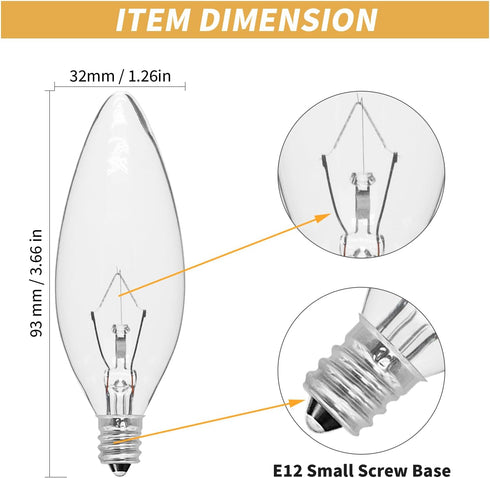 20-Pack E12 Bulbs 40W 2500K, 380 Dimmable Bulbs B10 Bulbs CYLYT Candelabra Light Warm White Lumen Chandeier Light