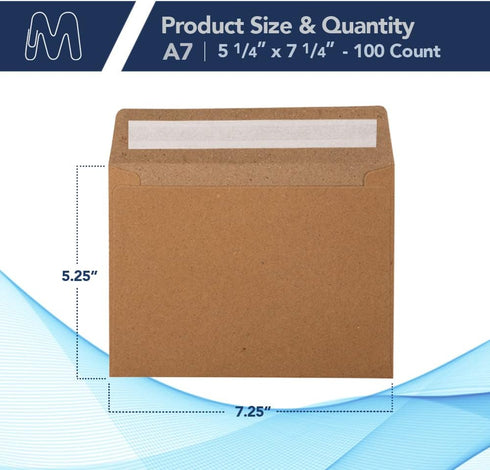 MOS A7 Invitation Envelopes – 5-1/4" X 7-1/4" Kraft Mailing Envelopes Self Seal (100 Count) – 120GSM/ 32LB Bond Heavy Duty – Gift Card Envelopes, Business Envelopes, Card Envelopes, Wedding Envelopes by Marathon Office Supply