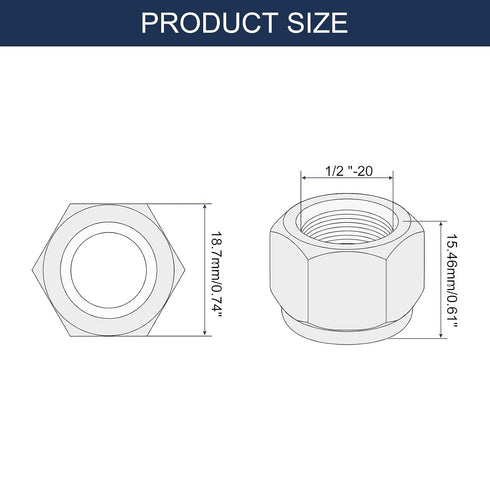 uxcell 5Pcs 1/2"-20 Nylon Insert Hex Lock Nuts, Carbon Steel Self-Locking Nylon Insert Stop Nut for Industrial