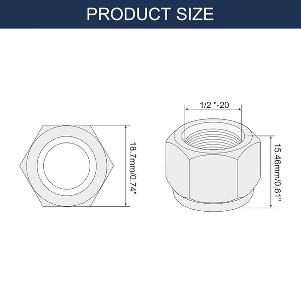 uxcell 5Pcs 1/2"-20 Nylon Insert Hex Lock Nuts, Carbon Steel Self-Locking Nylon Insert Stop Nut for Industrial