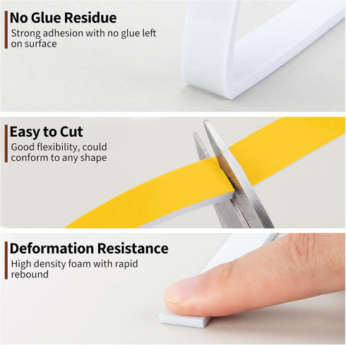 Yotache Weather Stripping Door Seal Strip - White 3/8" x 1/8", 50Ft Total, Foam Insulation Tape Gasket