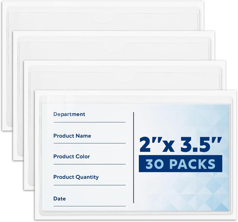 MIFFLIN-USA Index Card Holder (2x3.5”, 30 Pack), Clear Self-Adhesive Card Pockets for Organizing Storage Bins.