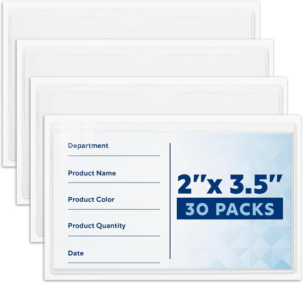 MIFFLIN-USA Index Card Holder (2x3.5”, 30 Pack), Clear Self-Adhesive Card Pockets for Organizing Storage Bins.