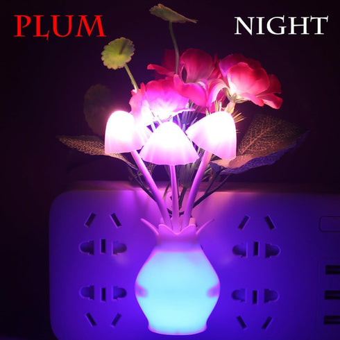 Warmstor 4 Pack Mushroom Night Light, Plum Blossom Rose Flowers Plants Plug-in Mushrooms Colors Changing Nightlight