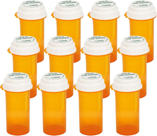 Prescription Reversible Thumb Tab Vials, Medicine Container, Pill Bottle, 20 Dram, 12pcs