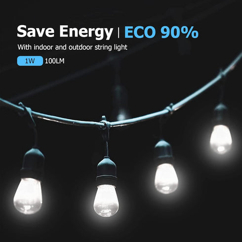 Jslinter S14 5000K Daylight Outdoor String Lights Bulbs Replacement, Shatterproof, E26 Base, 24-Pack