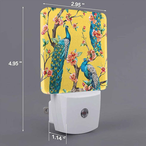 Chrobak LED Night Light,Peacock Tree Cherry Flower Trees Yellow Colorful Bird LED Night Light Plug into Wall with Dusk