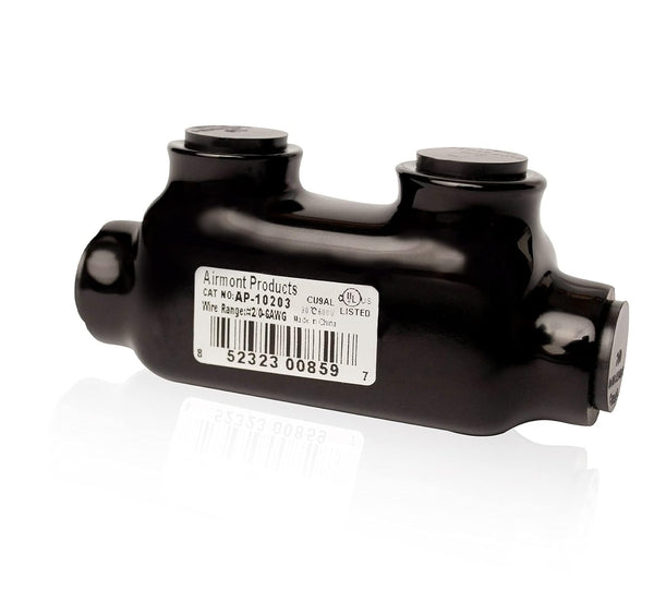 AP-10203 Black Insulated in-Line Splice Connector, 2/0-6 Wire Range, Pre-Filled with Oxide Inhibitor