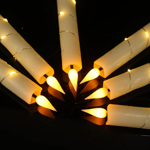 Decor(Set 6) GenSwin Flameless Taper Candles with Remote and String Lights, Ivory Real Wax Taper Candles Battery