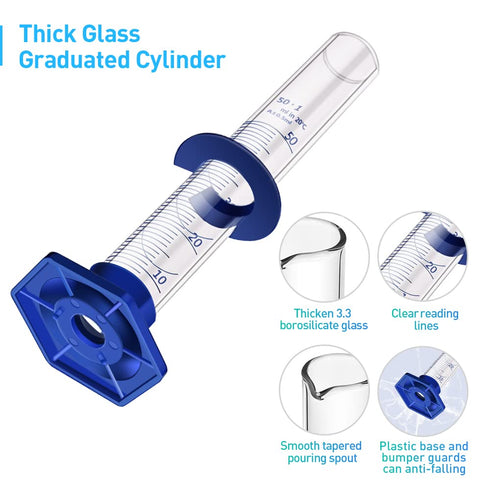 Thick Glass Graduated Cylinder, Measuring Liquid Lab Cylinder with Anti-falling Base and Bumper Guards (50ML)