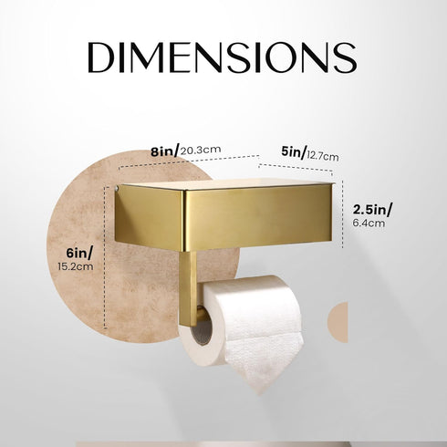 1 Pack Day Moon - Toilet Paper Holder with Shelf - Modern Roll Holder for Bathroom - - Wall Mount - with Storage, Gold