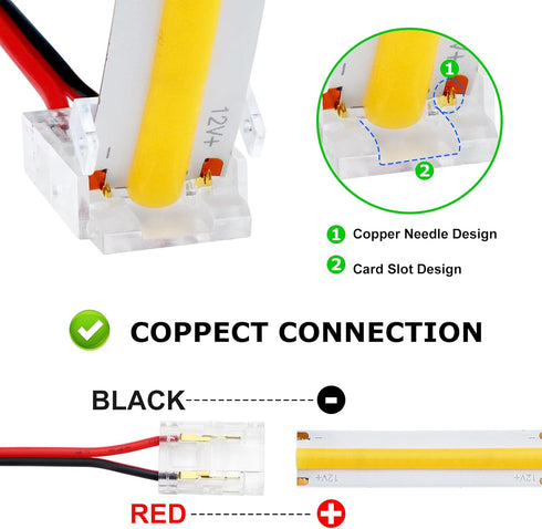 LightingWill 10 PCS 2Pin 8mm LED Connectors, Transparent Solderless Pigtail Connector for COB/SMD 2835 3528 LED Strips