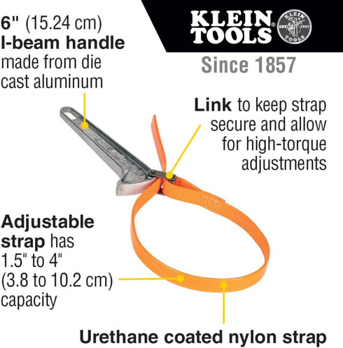 Klein Tools S6HB Strap Wrench, Adjustable Grip-It Strap Wrench Adjusts 1-1/2 to 4-Inch, 6-Inch Handle by Klein Tools