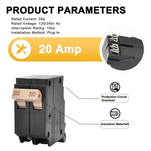 New Upgrade 220 2-Pole 20-Amp Circuit Breaker, 3/4-Inch Plug-On Molded Case Thermal Magnetic Protection 120/240V