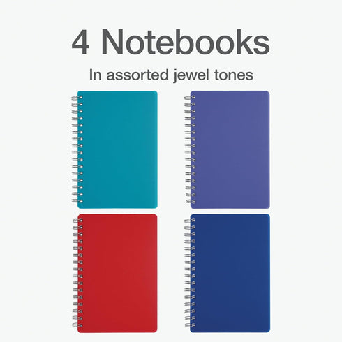 Oxford Poly Spiral Notebooks, 4 Pack, Small 5.7" x 8.5", Thick Poly Cover, White Paper, College Rule, 80 Sheets/160