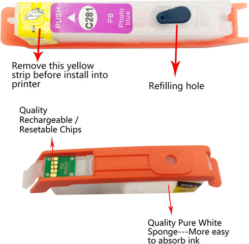 F-ink 5 Colors Empty Refillable Ink Cartridges - Replacement for Canon 280XXL 281XXL for Pixma Printers