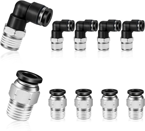 10Pcs Push to Connect Fittings, 3/8 Inch Tube OD x 3/8 Inch NPT Thread Male Elbow and Straight Pneumatic Tube Fittings