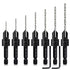 7 Pack Countersink Drill Bits Set, Wood Drill Countersink Counterbore 3in1, Three 82-Degree Chamfer Cutters, M2 Counterbore Cutting Depth Adjustable, with 2 Allen Wrenches and 1/4 Hex Shank