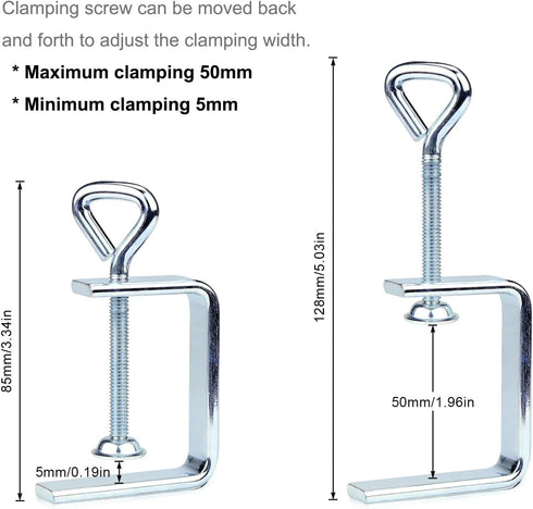 Woodworking C-Clamp, 2PCS Heavy Duty Stainless Steel Clamps for Welding, 2" Wide Jaw Desk Bench Dog Hole
