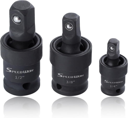 SPEEDWOX 3Pcs Universal Joint-Socket Set, Impact Swivel Socket Set 1/4 3/8 1/2 for 360 Degree Use