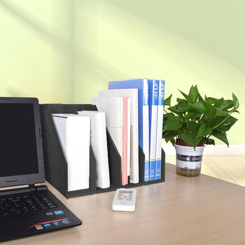 SAYEEC Desktop File Magazine Folder Holder, 4 Section Plastic Hollow Documents Organizer, Foldable Rack