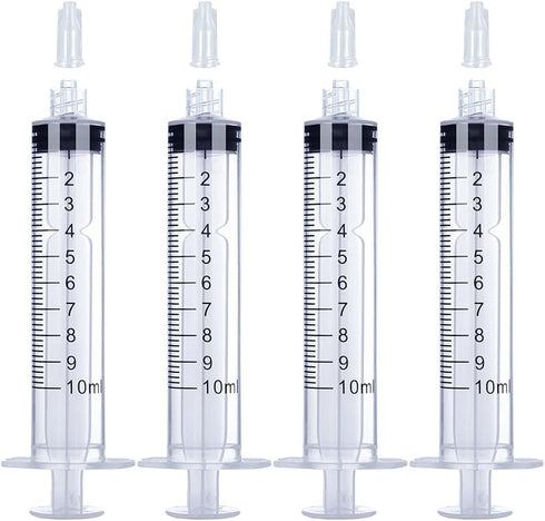 10mL Luer Lock Syringe 4 Pack, Large Plastic Sterile Syringes without Needle for Liquid Measurement Dispensing