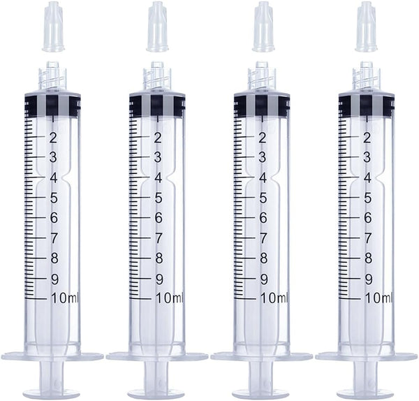 10mL Luer Lock Syringe 4 Pack, Large Plastic Sterile Syringes without Needle for Liquid Measurement Dispensing