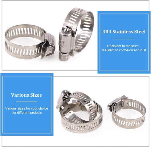Glarks 20Pcs Adjustable Worm Gear Hose Clamps Assortment Kit, 304 Stainless Steel, 18-32MM Range for Plumbing