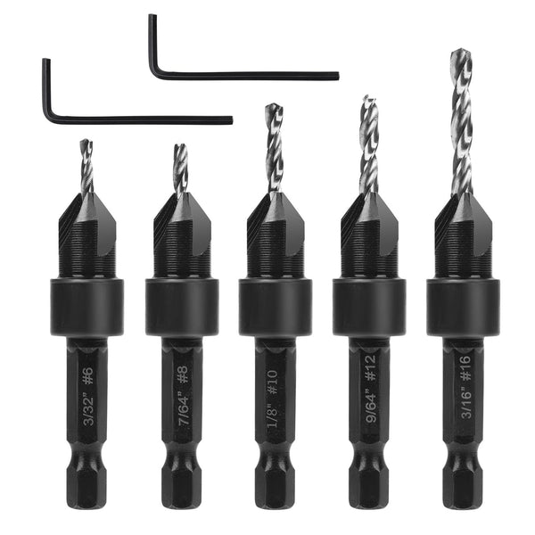 7pcs Countersink Drill Bit Set, Woodworking Countersink Bit for #6#8#10#12#16 Screws in Hard Wood Plastic