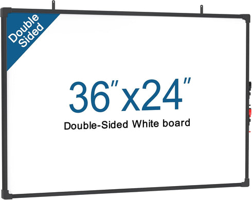 MaxGear Magnetic Dry Erase White Board, 36 X 24 Inches Double Sided, Black Aluminum Frame for Wall