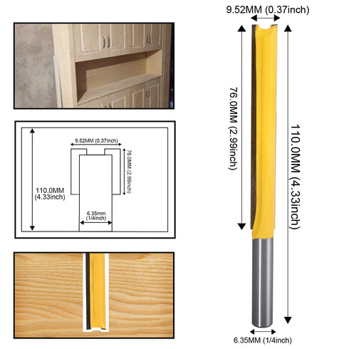HOHXEN 1/4-Inch 3/8 Inch 3 Inch (Pack 1) Double Flute Straight Bits, Shank Straight Router Bits Width Woodworking