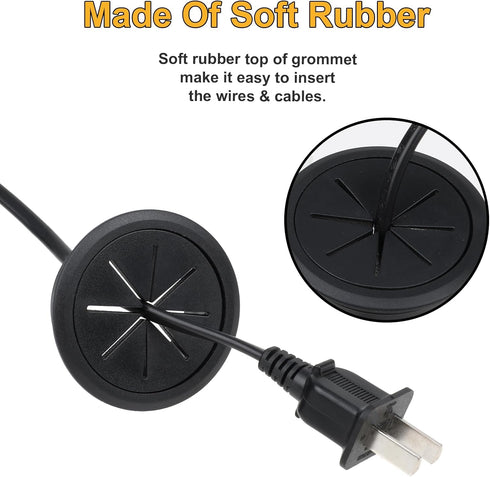 2Pcs 2 Inch Desk Wire Cord Cable Grommets Hole Cover, Black Flexible Wire Cover for Desktop Equipment