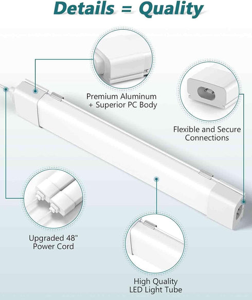 2FT 2000LM 5000K Closet, 2Ft, LED Tube Light Fixture with Plug, Utility Shop, Linkable Cabinet for Garage, Kitchen