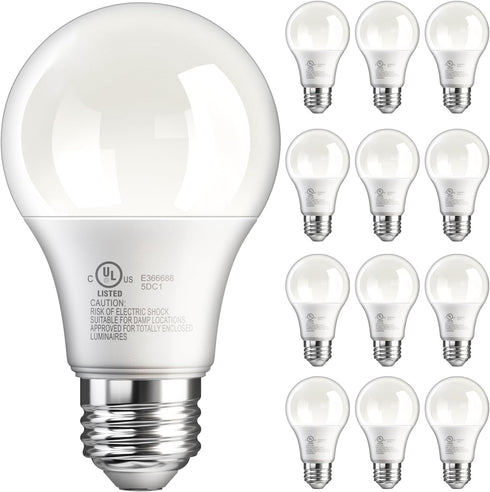 VOLIVO 12 Pack A19 LED Light Bulbs, Daylight 5000K, 9W (60 Watt Equivalent), 800 Lumens, E26 Base