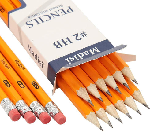 Madisi Wood-Cased #2 HB Pencils, Yellow, Pre-sharpened, 16 Packs of 12-Count, 192 pencils in box by Madisi