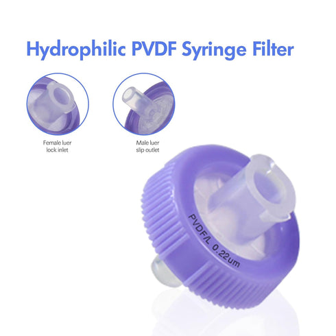 Syringe Filters PVDF Hydrophilic Filtration 0.22um, 13mm Membrane Diameter, Pack of 100 by Labfil