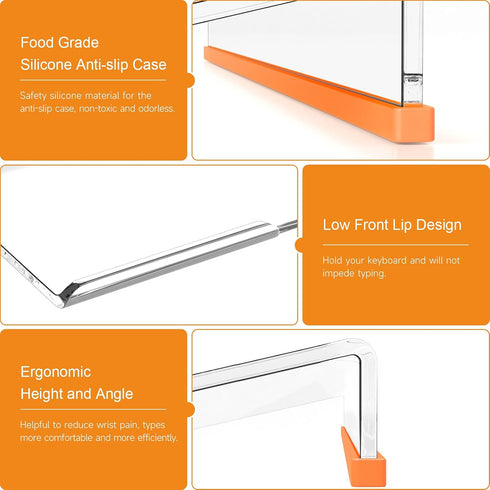 Beego Ergonomic Computer Keyboard Stand - Clear Acrylic Keyboard Riser Tilted Keyboard Holder Keyboard Tray with Orange