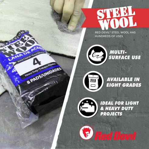 Red Devil 0325 Steel Wool, Medium Coarse, (Pack of 8)