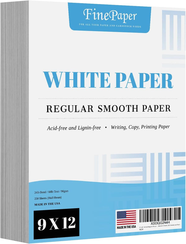 9" x 12" White Regular Paper Multipurpose Office Paper for Copy, Printing
