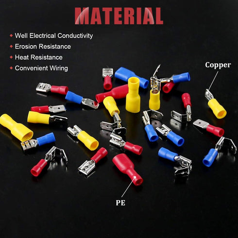Hilitchi 255Pcs Fully Insulated Female/Male Spade Quick Wire Crimp Terminals Connectors Kit, 22-16/16-14/12-10AWG