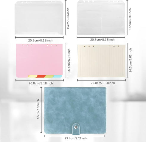 FYY Leather A5 Binder, 6 Ring Notebook, Refillable Planner, A5 Dividers, Blue Notebook