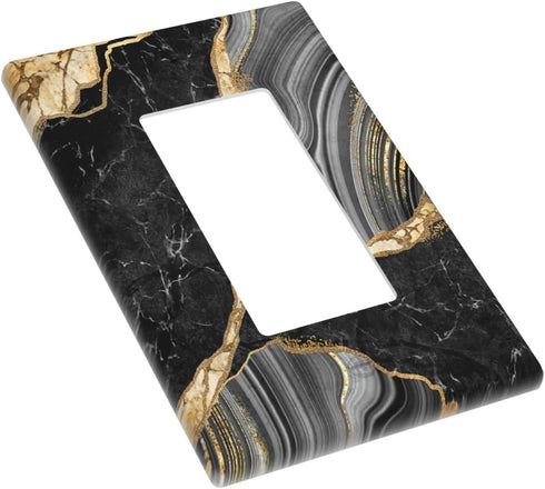 Black Gold Marble Single Gang Rocker Light Switch Plate Cover Decor Wall Plate Cover For Home Bedroom Kitchen Decorative 4.4 * 2.7 Inches Standard Size by TOLONDINA