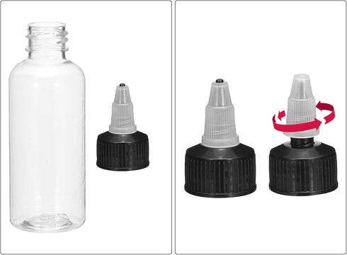 MECCANIXITY 50Pcs 2oz/60ml Squeeze Bottles, Clear Dispensing Bottles with Twist Cap Lids for Ketchup, Mustard, and