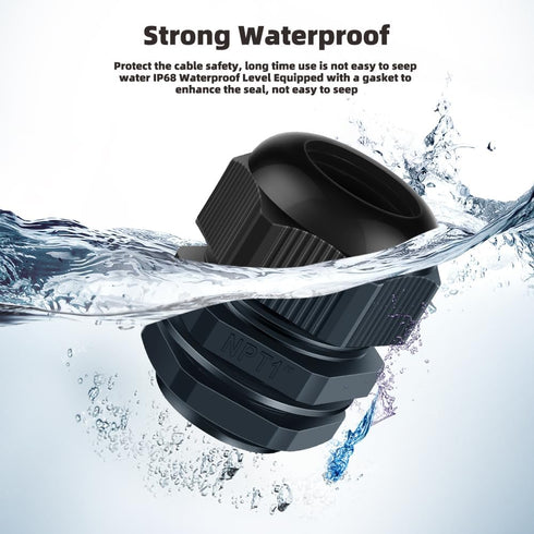Cable Gland 2 Pack 1" NPT Waterproof Adjustable Connector Strain Relief Cord Connectors Joints Nylon with Gaskets