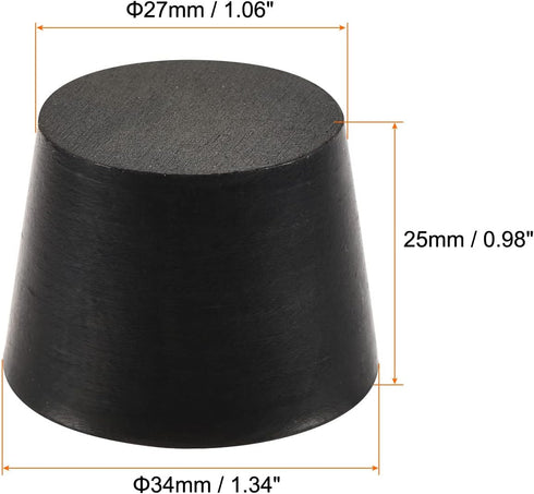 MECCANIXITY Rubber Tapered Plug 27mm to 34mm Solid Test Tubes Bungs Stopper Black for Lab Home 5 Pieces